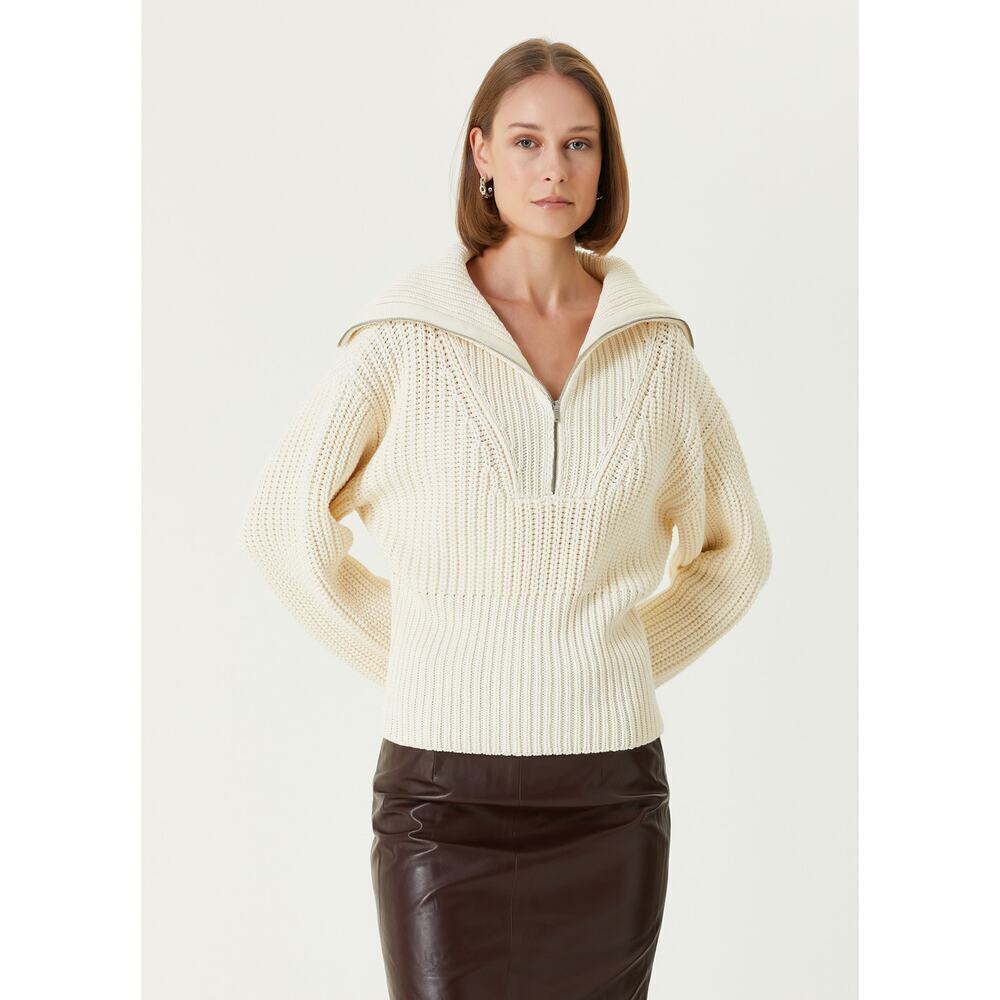 Iro Romane Half Zip Chunky Knit Wool Blend Sweater White Cream XS